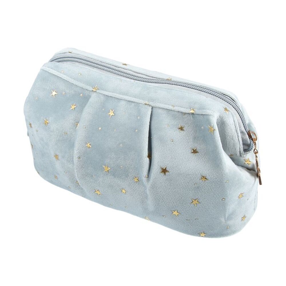 Velvet Cosmetic Make Up Brush Travel Toiletry Bag with Starry Pattern Blue